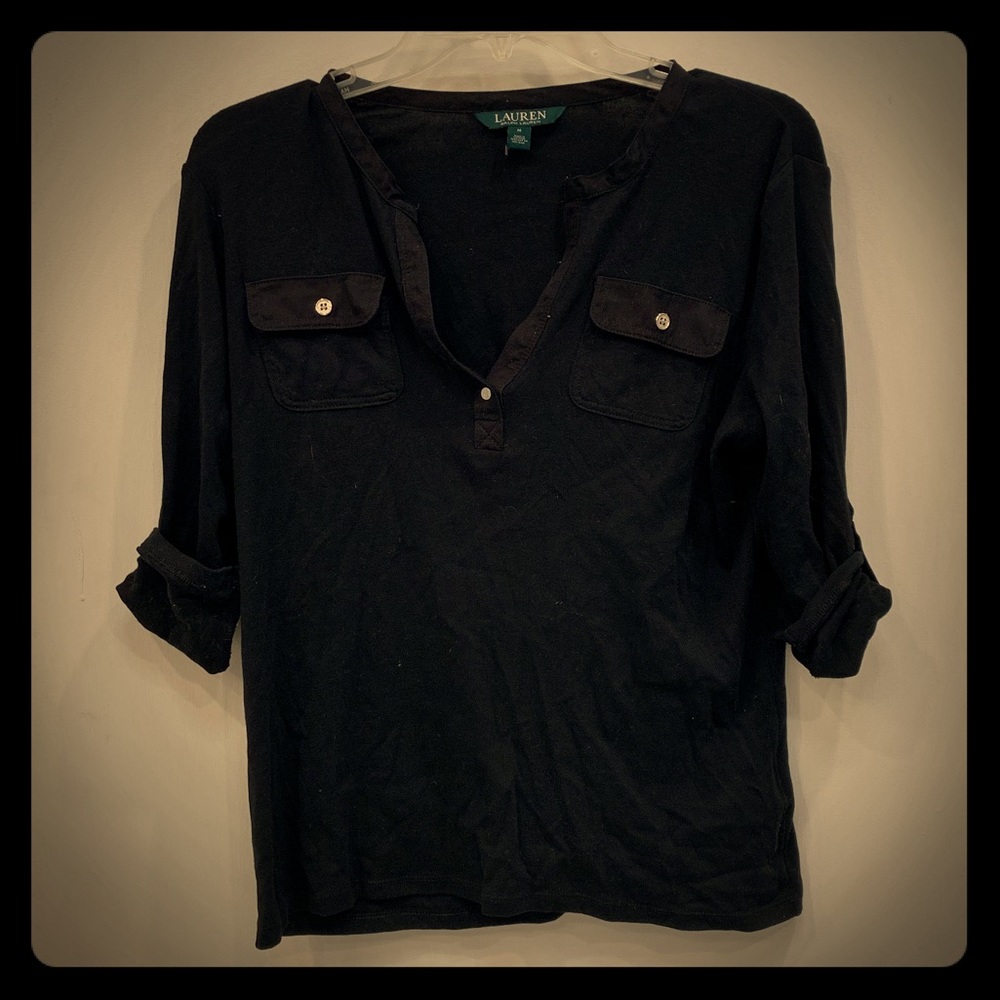 Black Ralph Lauren top, three-quarters sleeves